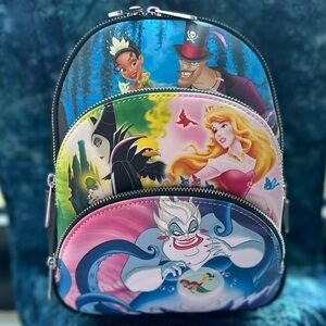 Loungefly Disney Princess vs Villains Triple Pocket Mini Backpack.